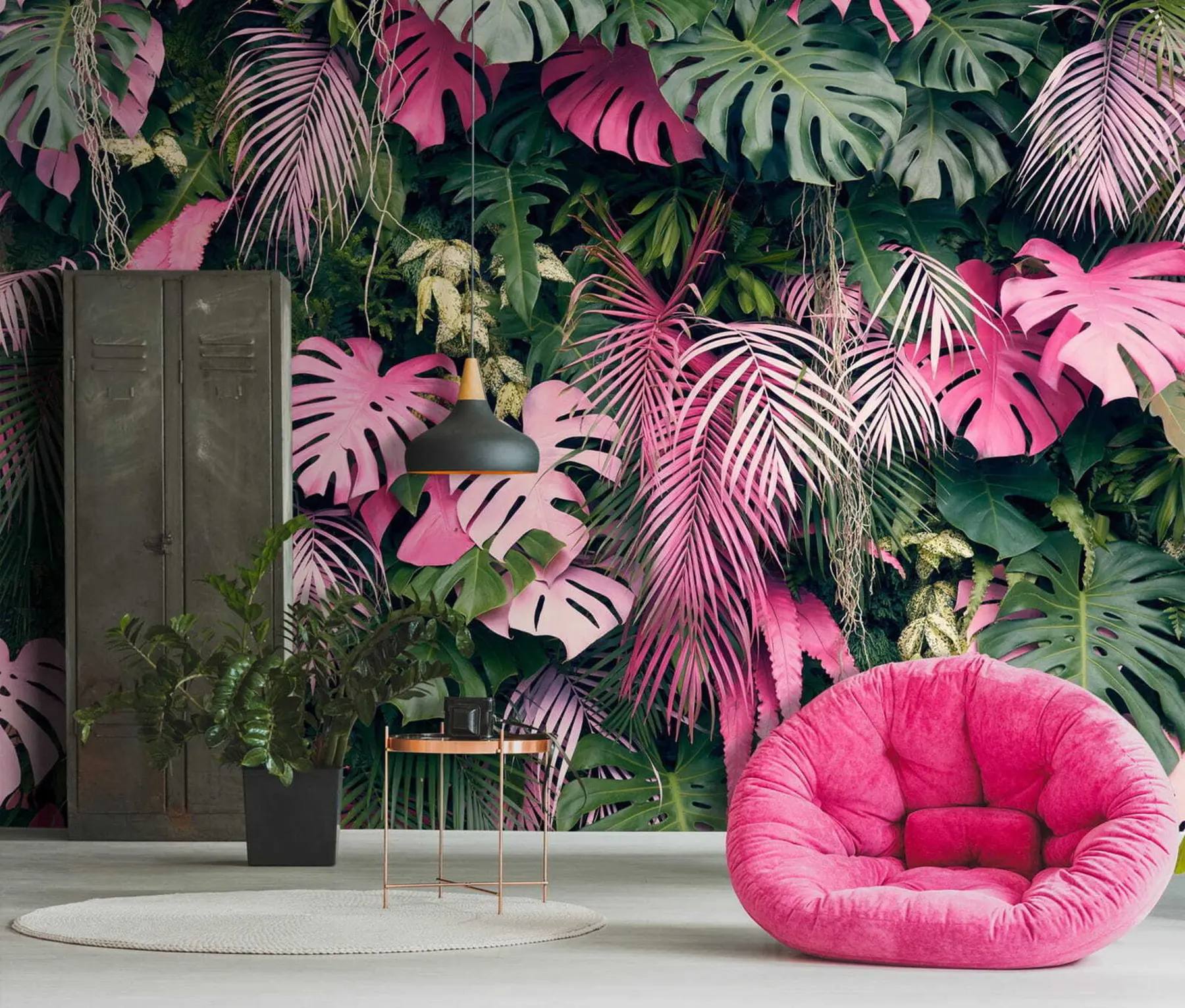 murais de parede Folhagem verde e rosa u79682
