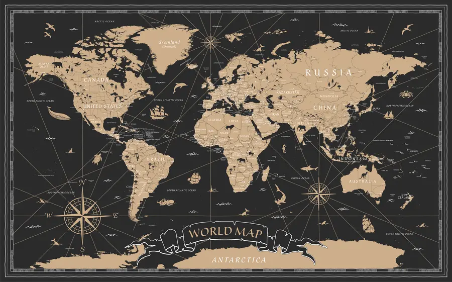 murais de parede Mapa-múndi vintage u50401