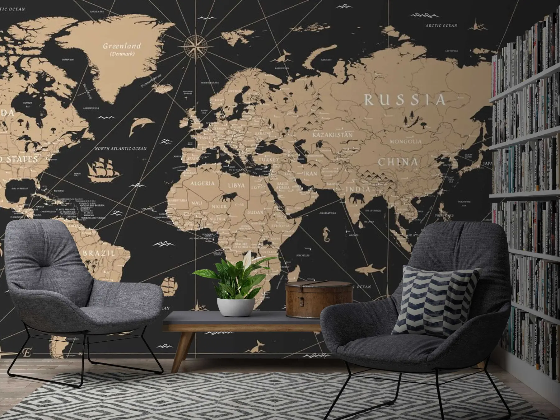 murais de parede Mapa-múndi vintage u50401