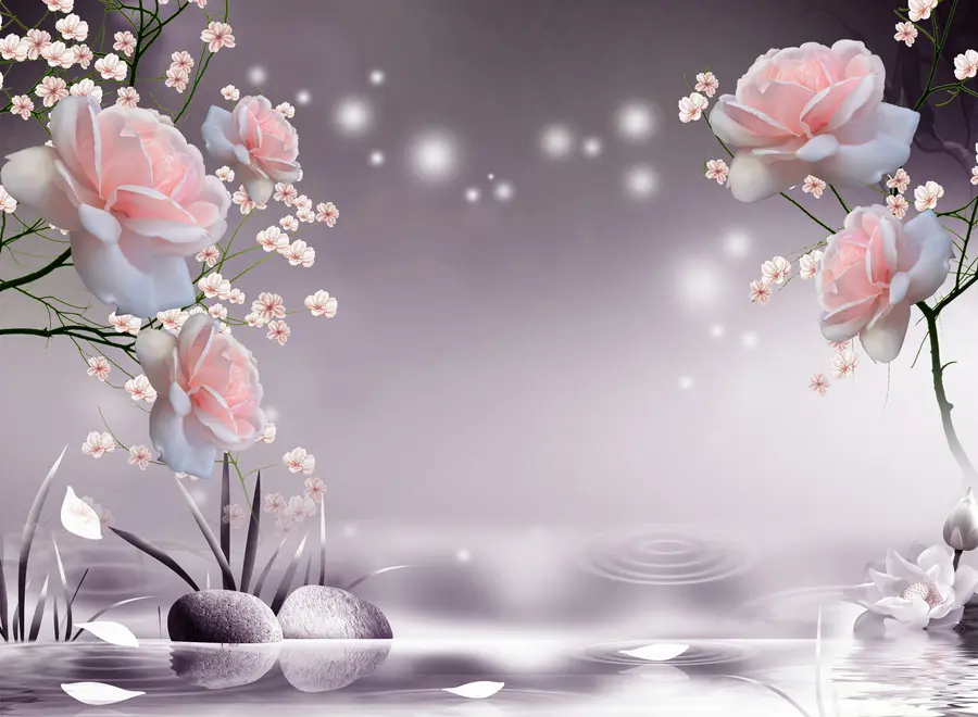 murais de parede Rosas em ondas de água u01045