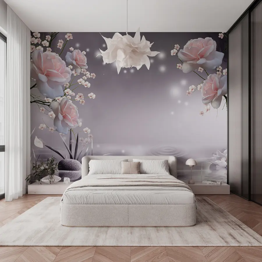 murais de parede Rosas em ondas de água u01045