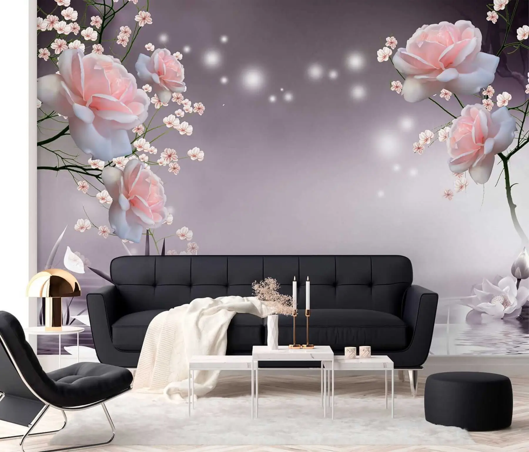 murais de parede Rosas em ondas de água u01045