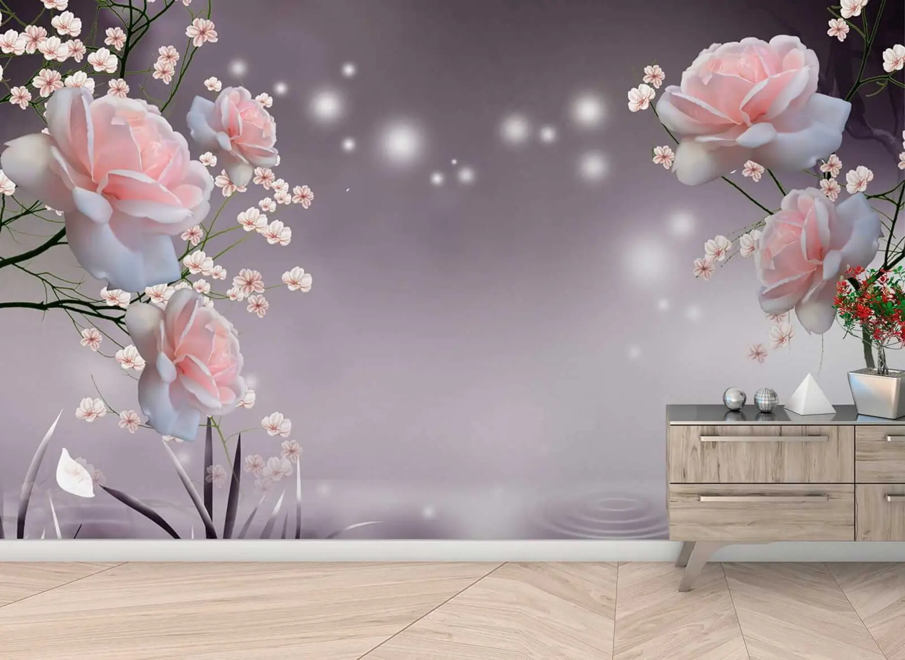 murais de parede Rosas em ondas de água u01045