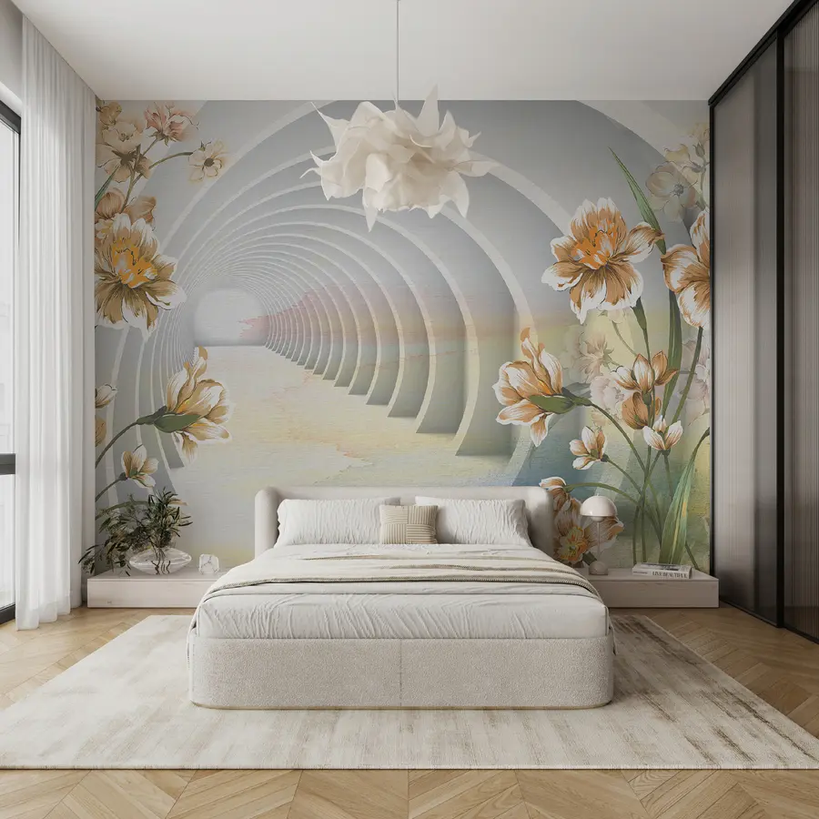 murais de parede Túnel 3D e flores u04401