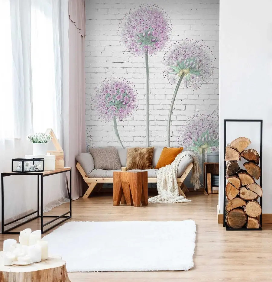 murais de parede Dentes-de-leão contra o fundo de uma parede de tijolos u05372