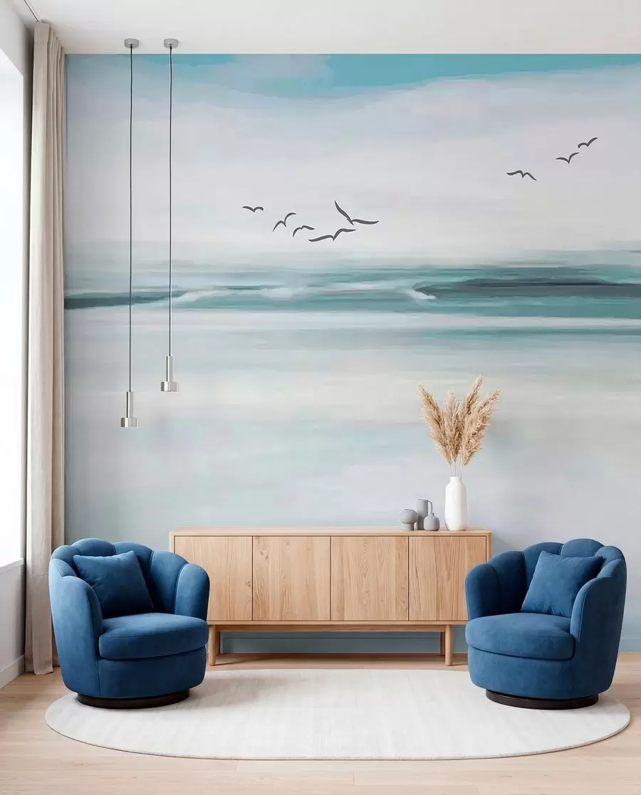 murais de parede Gaivotas sobre ondas pintadas u05695