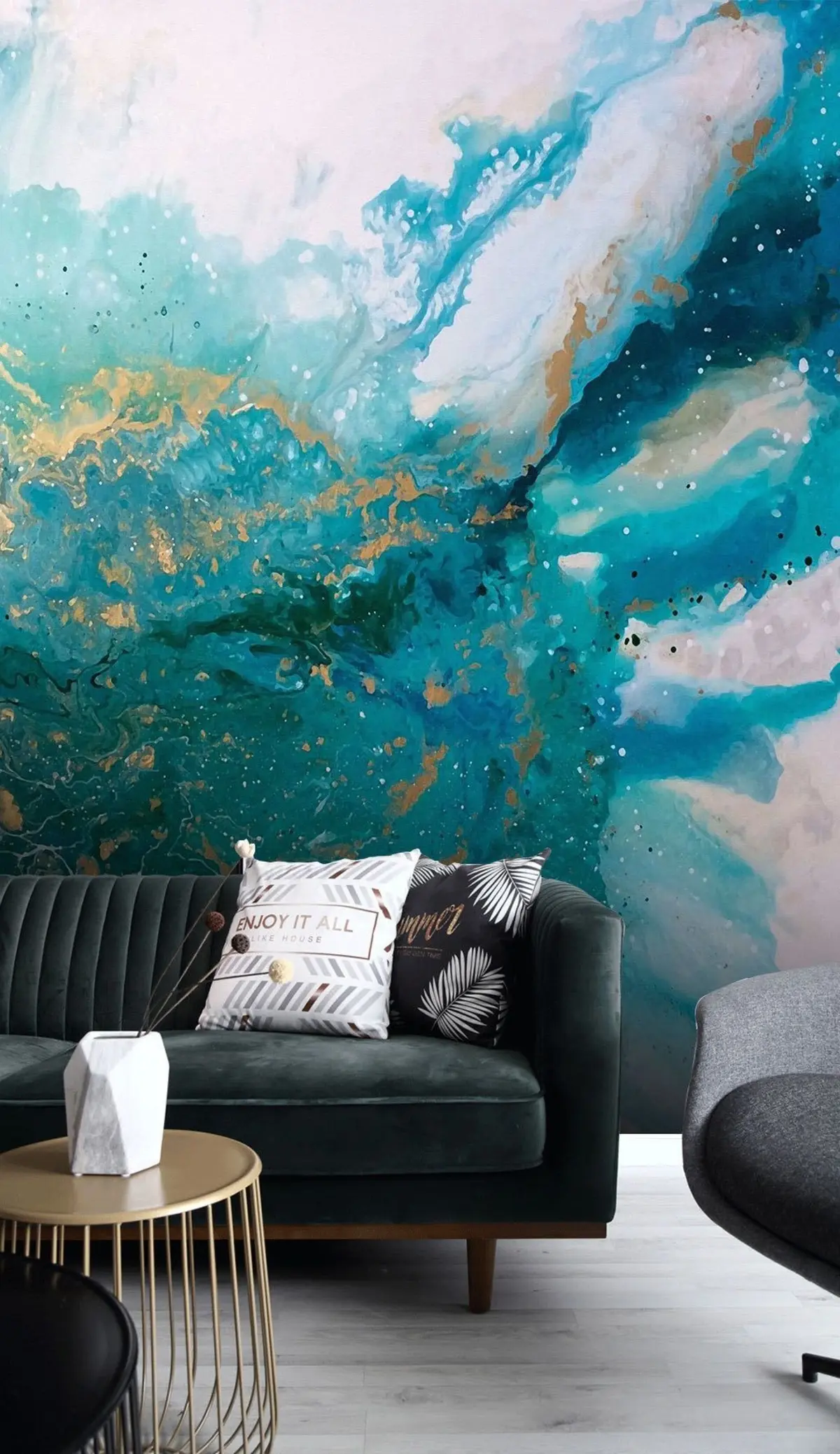 murais de parede Líquido turquesa brilhante u05875