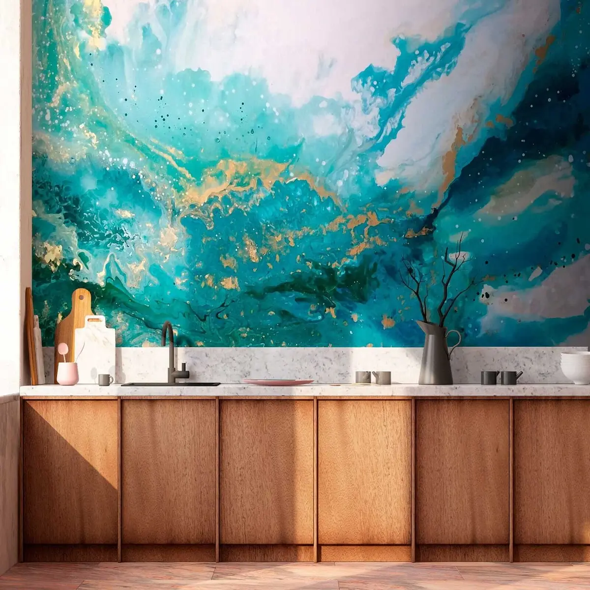 murais de parede Líquido turquesa brilhante u05875