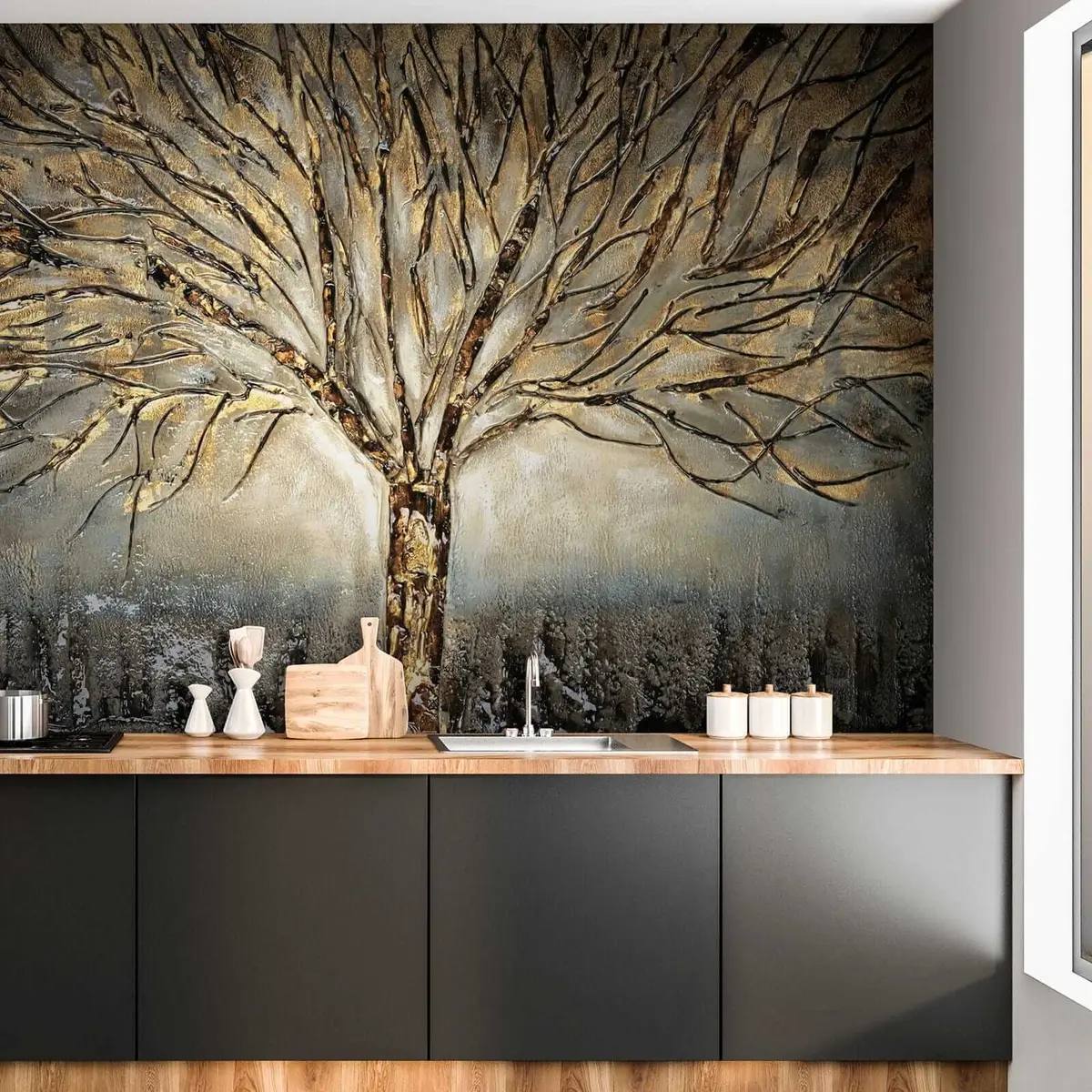 murais de parede Árvore que se espalha em tons de castanho u07184