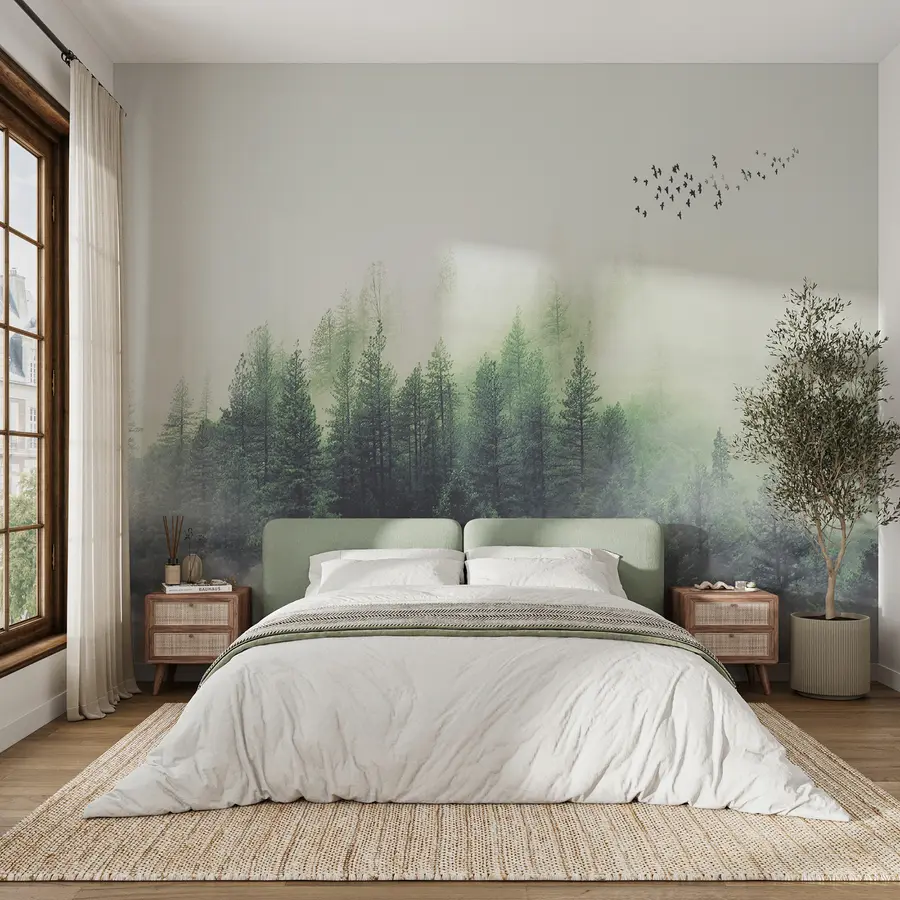 murais de parede Floresta e pássaros na névoa u10882