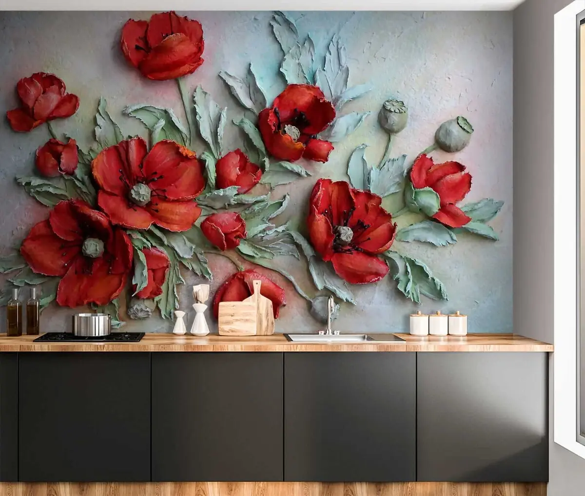 murais de parede papoulas 3d u12788