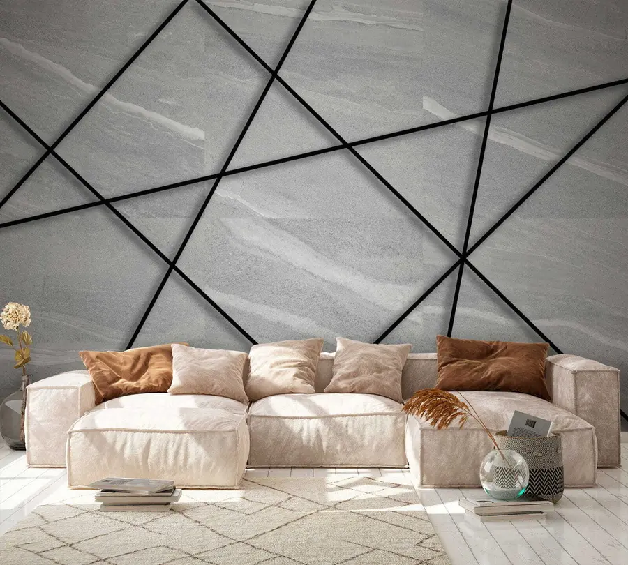 murais de parede Mármore cinza e linhas pretas u16341