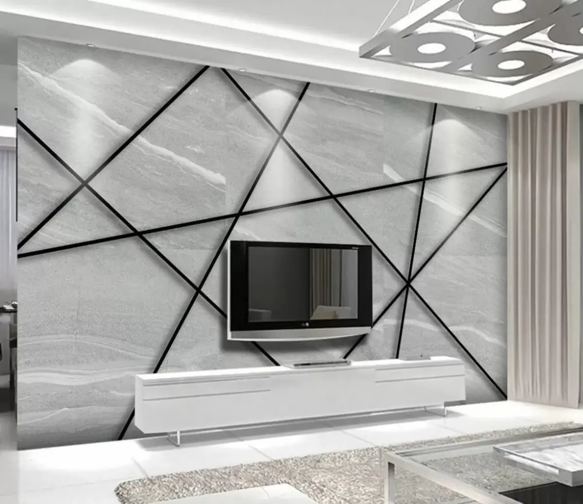 murais de parede Mármore cinza e linhas pretas u16341