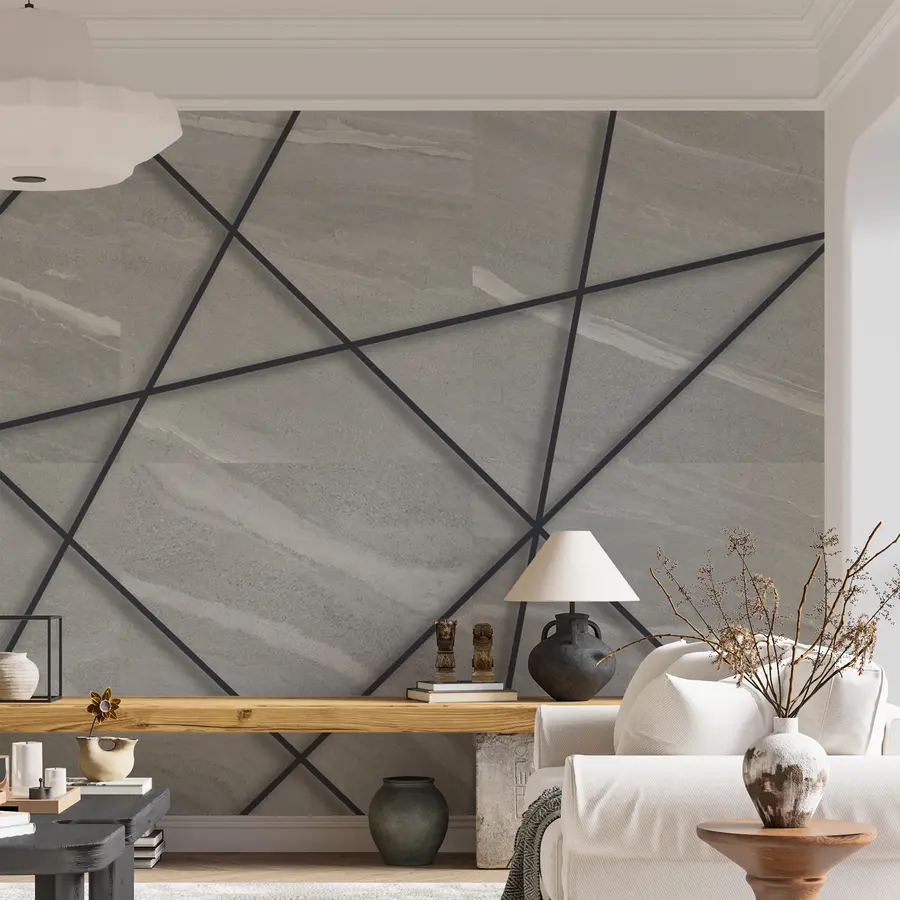 murais de parede Mármore cinza e linhas pretas u16341