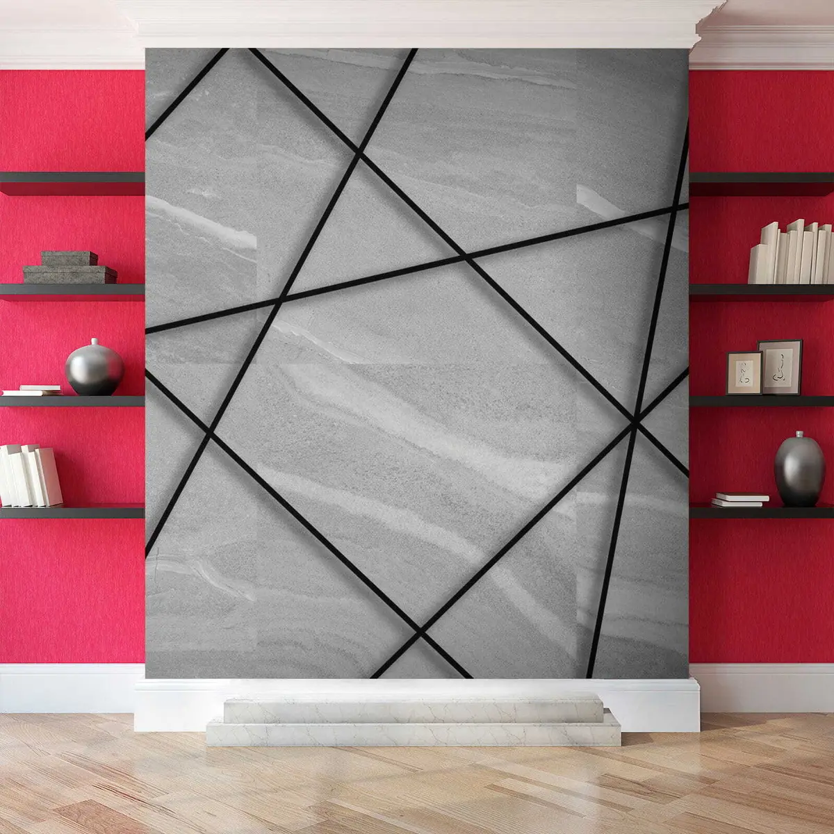 murais de parede Mármore cinza e linhas pretas u16341