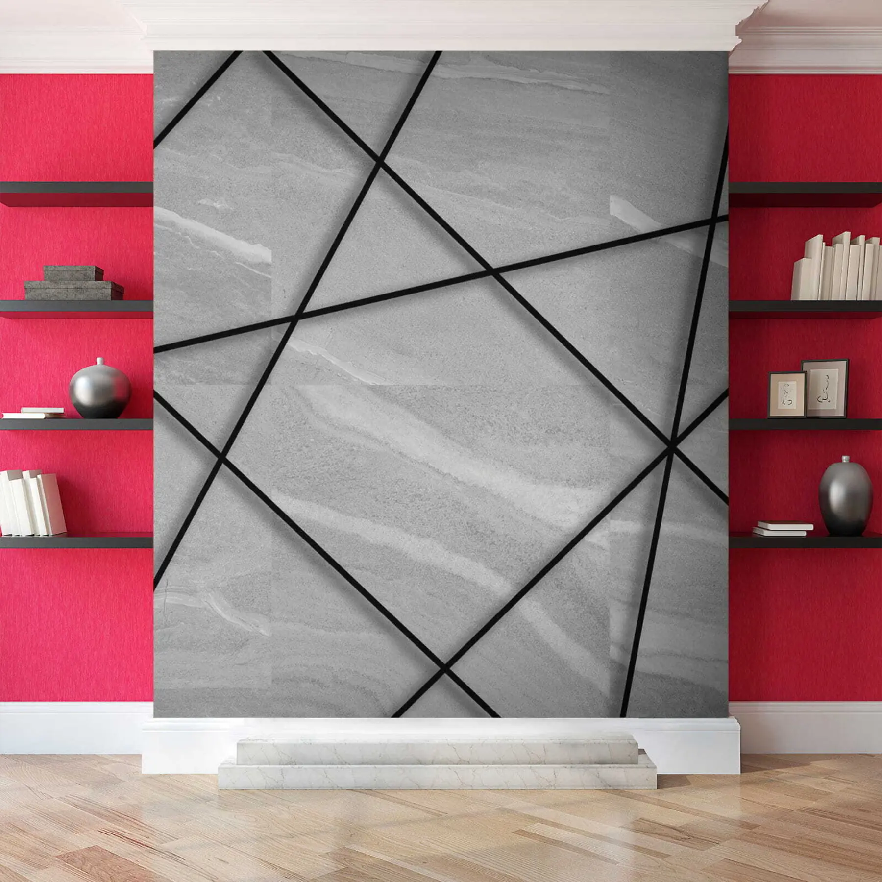 murais de parede Mármore cinza e linhas pretas u16341