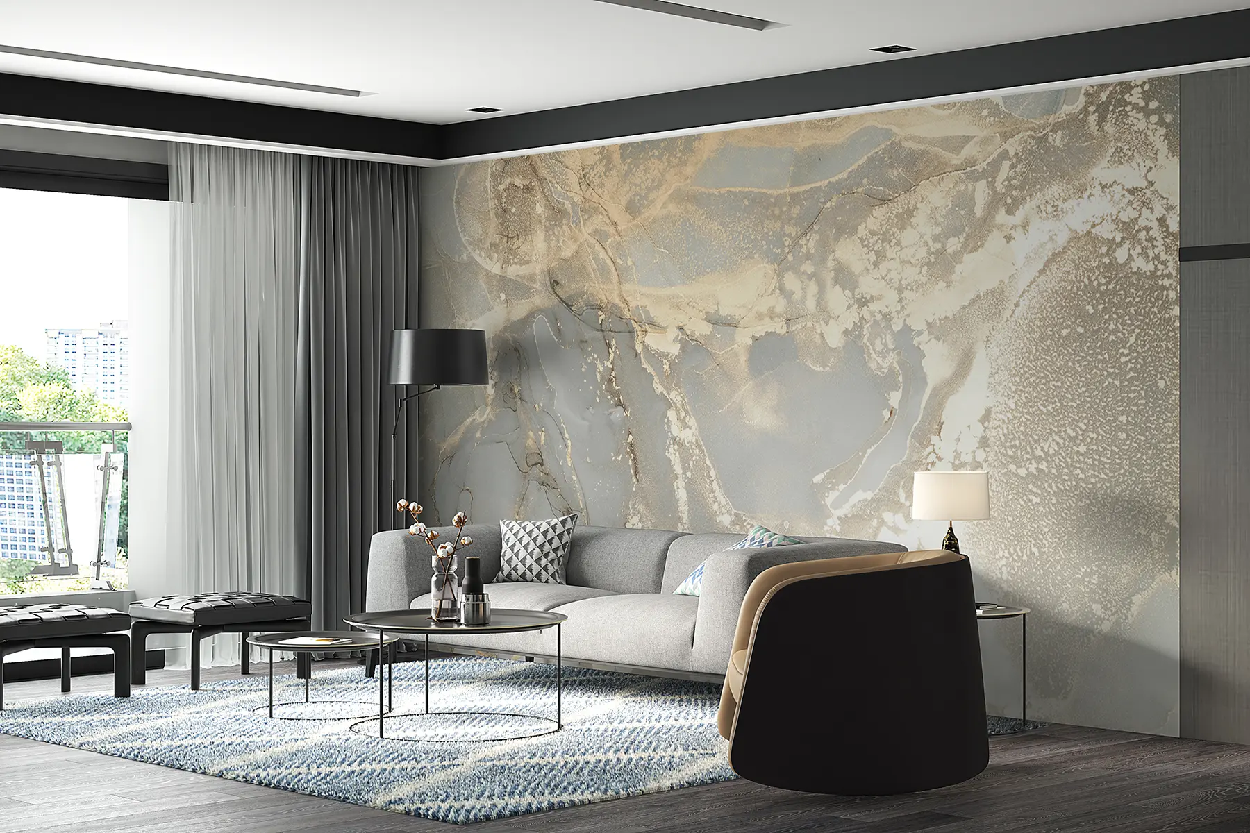 murais de parede Mármore cinzento e amarelo u17492