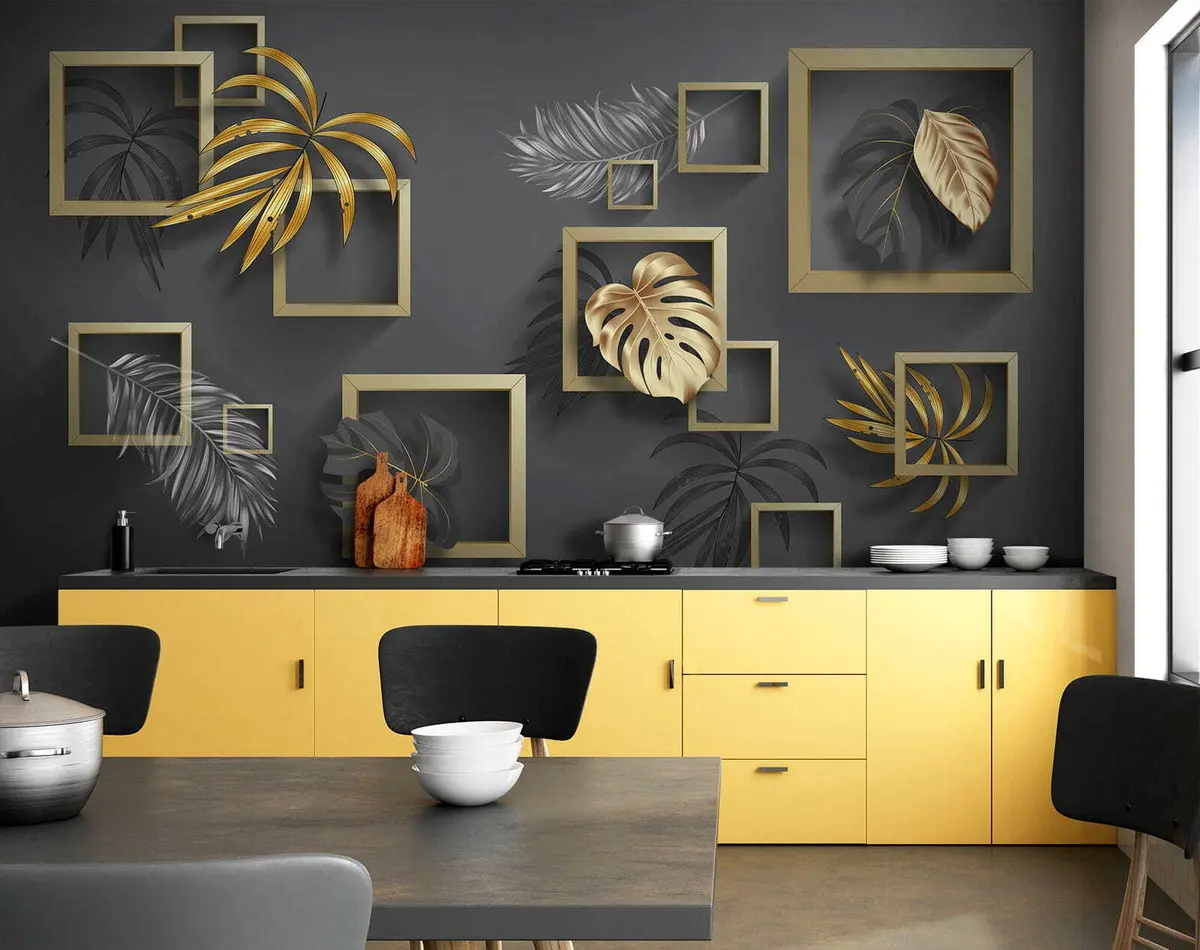 murais de parede Molduras elegantes com design de folhas exuberantes u20111