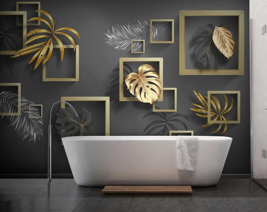 murais de parede Molduras elegantes com design de folhas exuberantes u20111