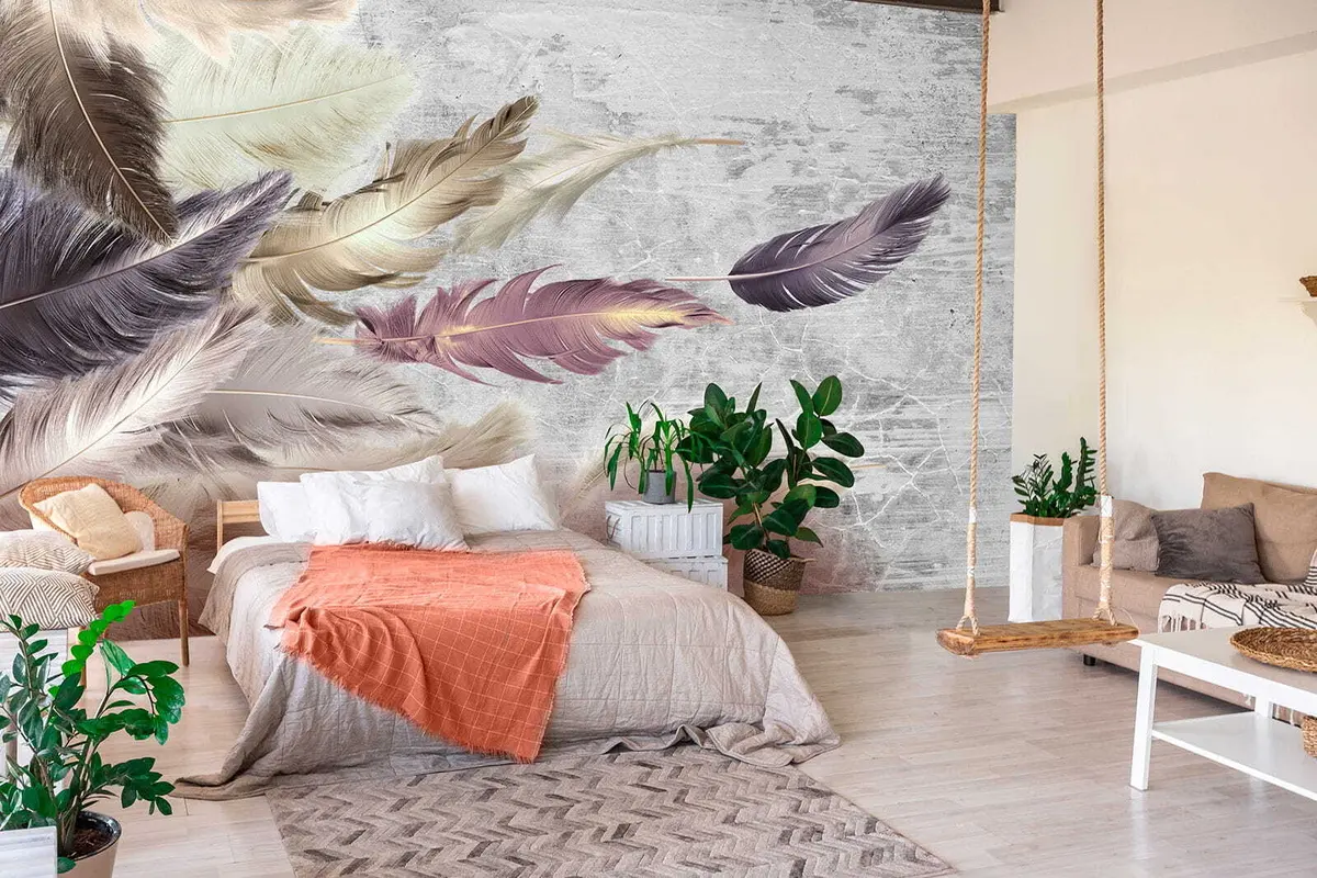 murais de parede Penas coloridas em uma parede de concreto u21165