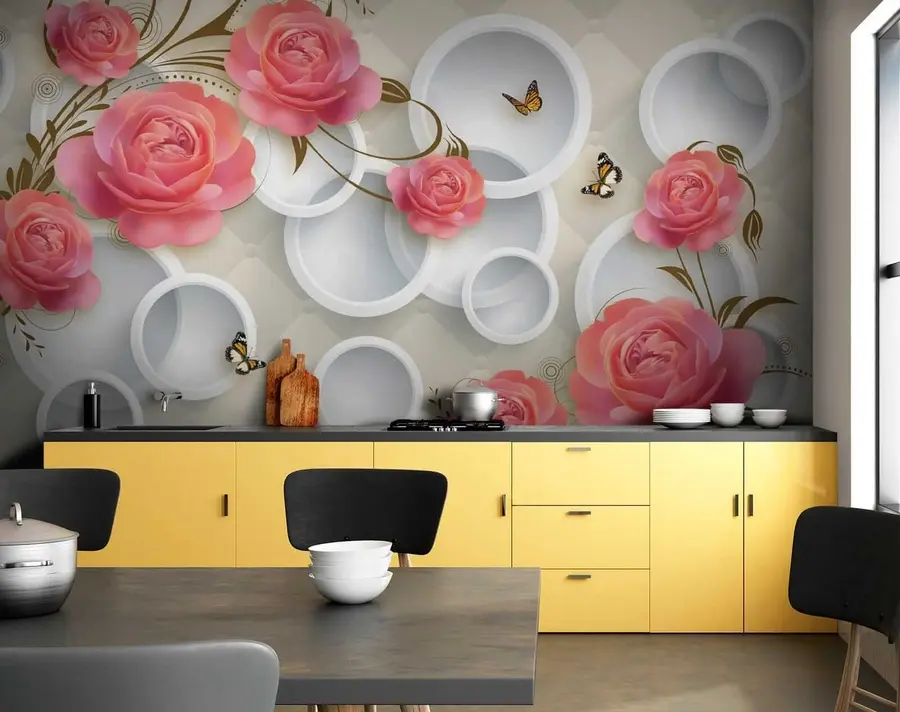 murais de parede Rosas cor de rosa e cachos u22883