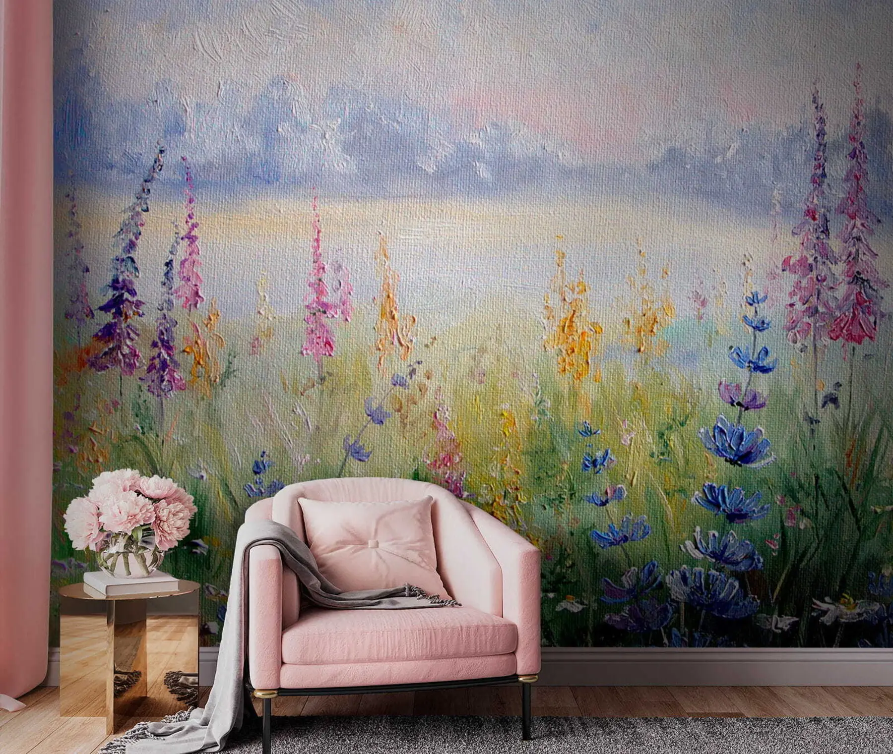murais de parede Prado de flores, pintura a óleo u30067