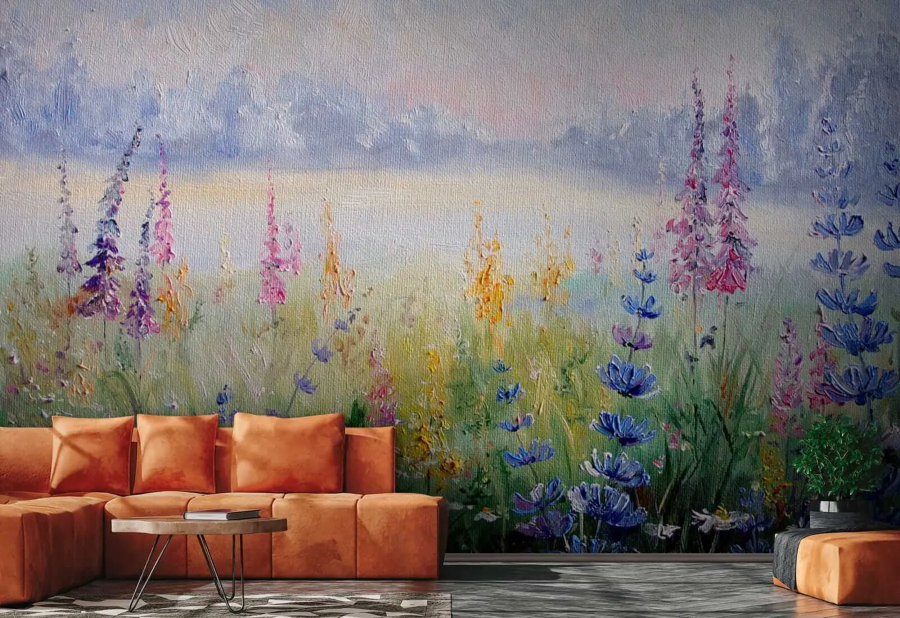 murais de parede Prado de flores, pintura a óleo u30067