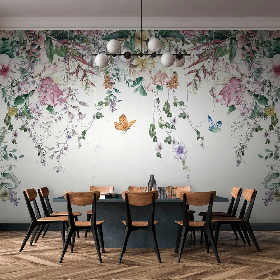 murais de parede Flores exóticas e borboletas u30601