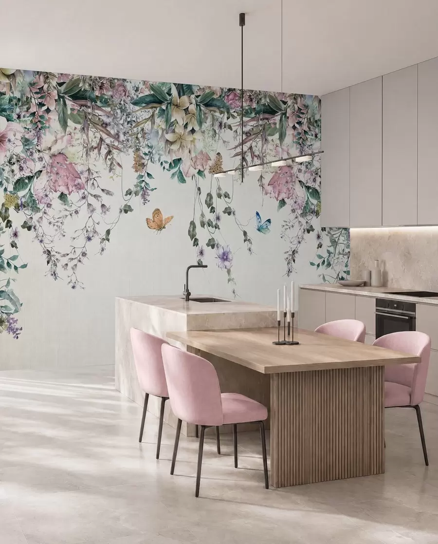 murais de parede Flores exóticas e borboletas u30601