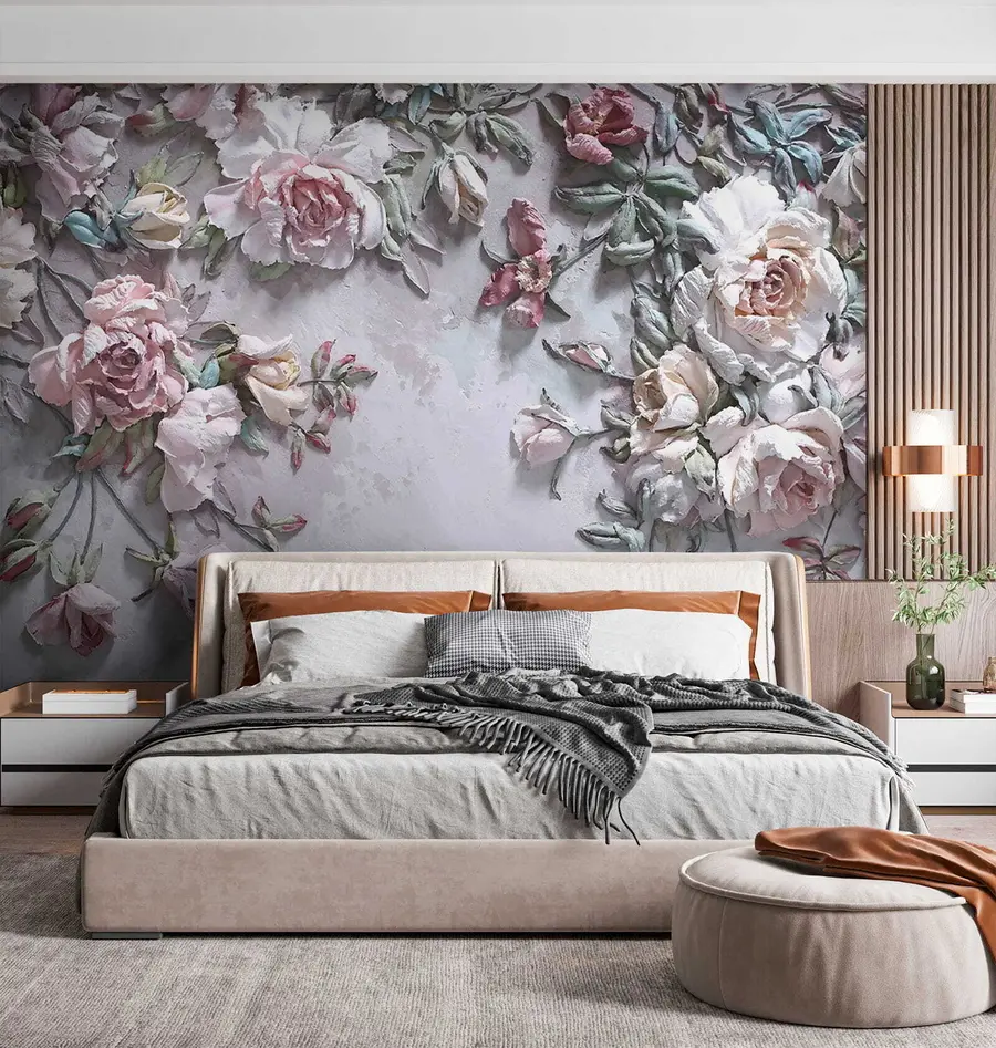 murais de parede Rosas volumétricas na parede u31869