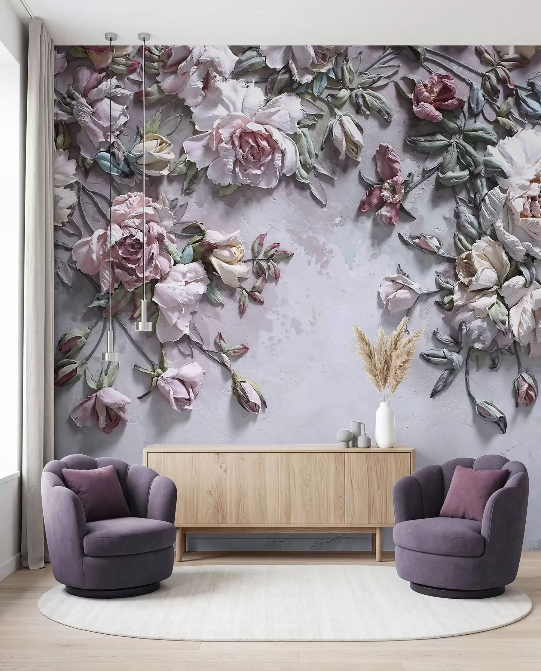 murais de parede Rosas volumétricas na parede u31869