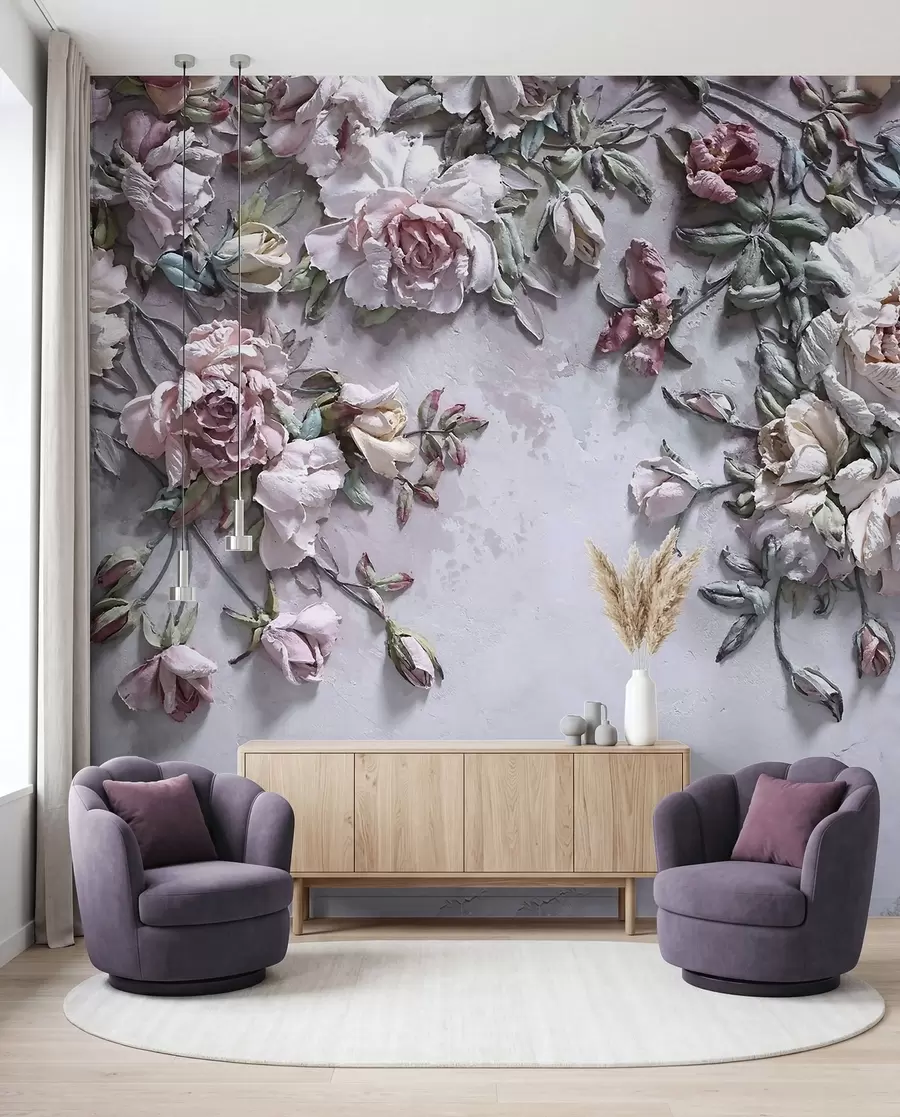 murais de parede Rosas volumétricas na parede u31869