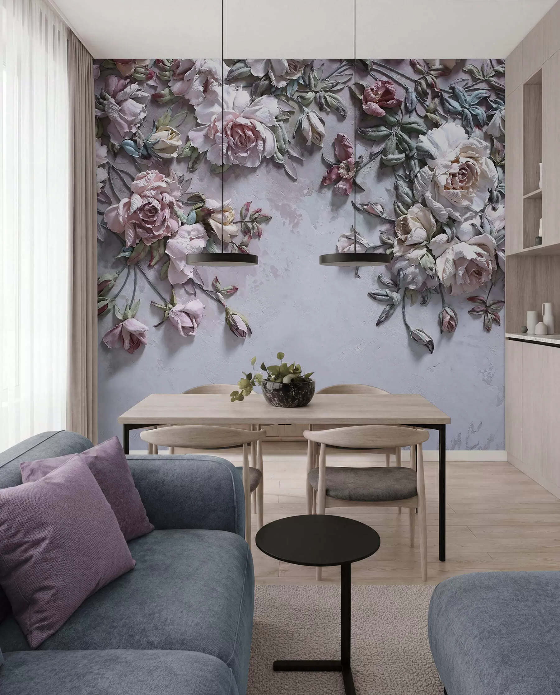 murais de parede Rosas volumétricas na parede u31869