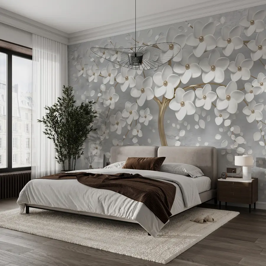 murais de parede Árvore florida com flores grandes u37065