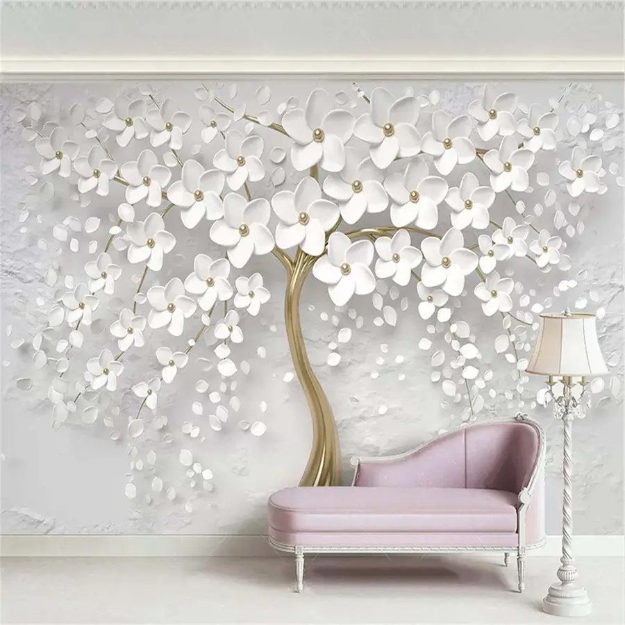murais de parede Árvore florida com flores grandes u37065