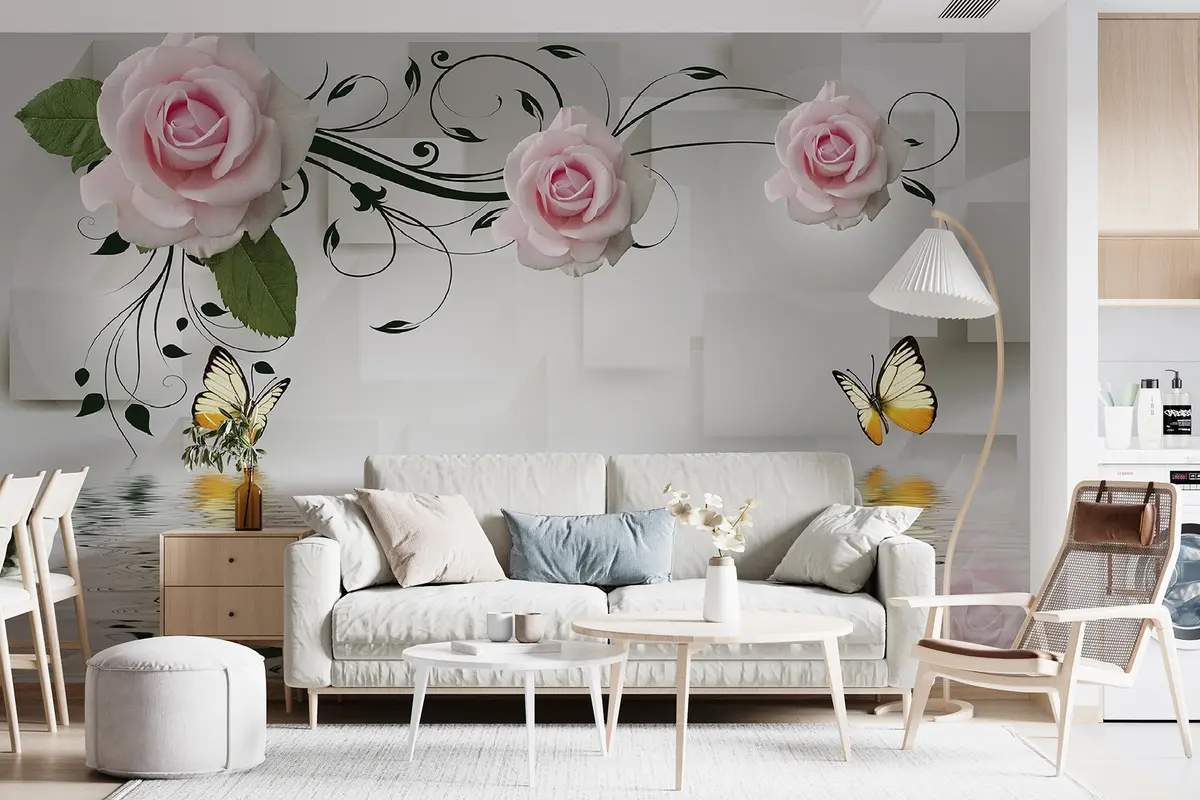 murais de parede Rosas cor de rosa com cachos u38141