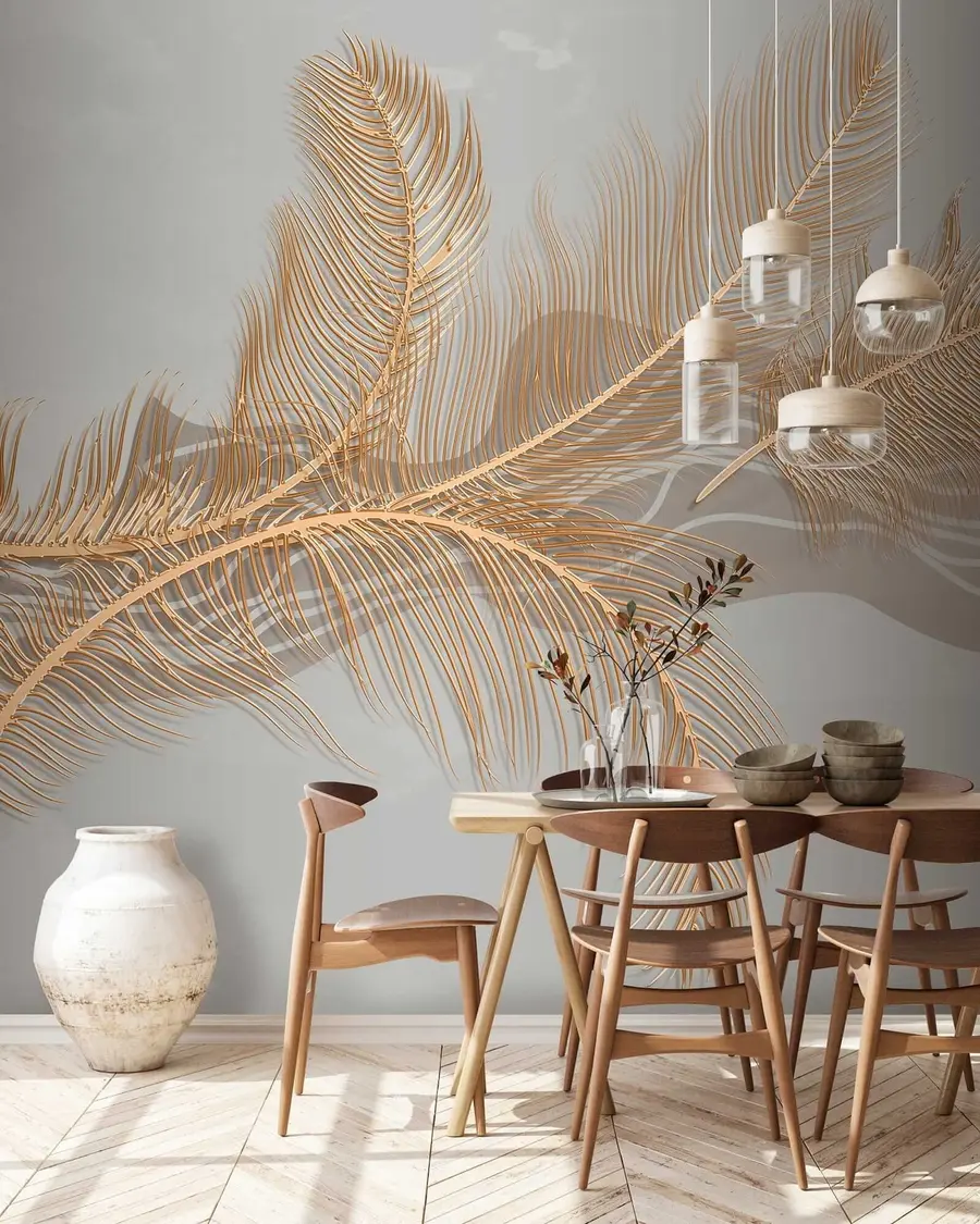 murais de parede Penas grandes e frágeis sobre um fundo cinzento u40388