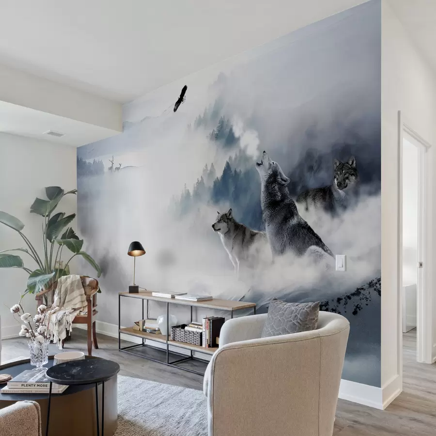 murais de parede Lobos na floresta u42161