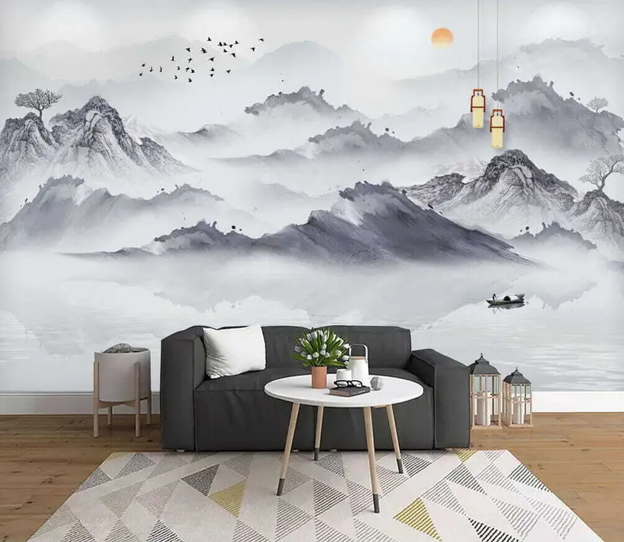 murais de parede Montanhas em estilo japonês. desenho a tinta u44010