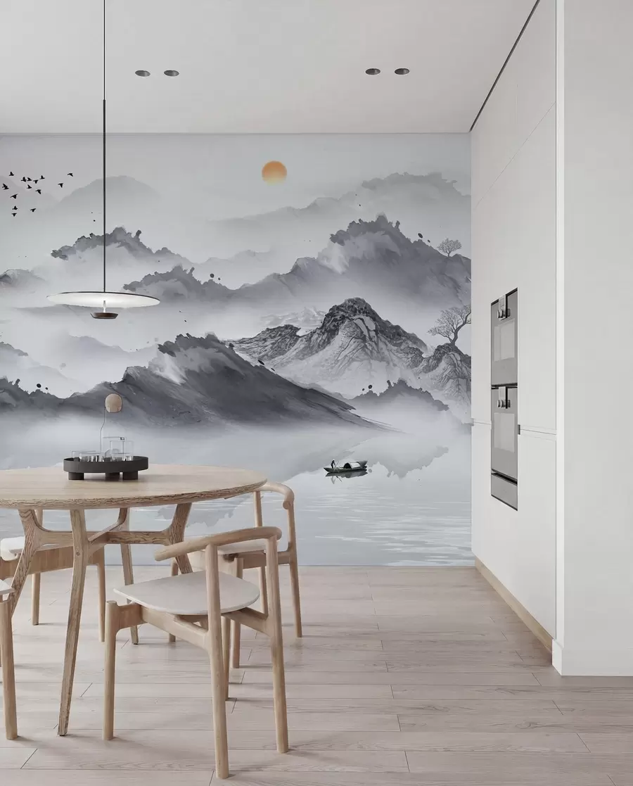 murais de parede Montanhas em estilo japonês. desenho a tinta u44010
