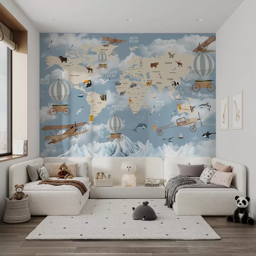 murais de parede Mapa do mundo com animais u48123