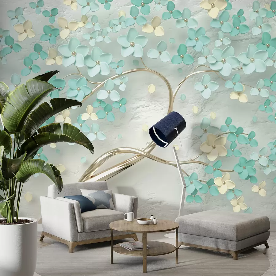 murais de parede Árvore com flores azuis u52550