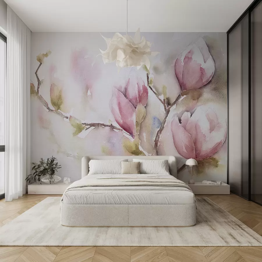 murais de parede Magnólias florescem, pintura em aquarela u53757