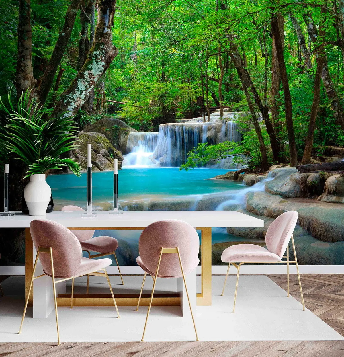 murais de parede Corredeiras da cachoeira na floresta u54260