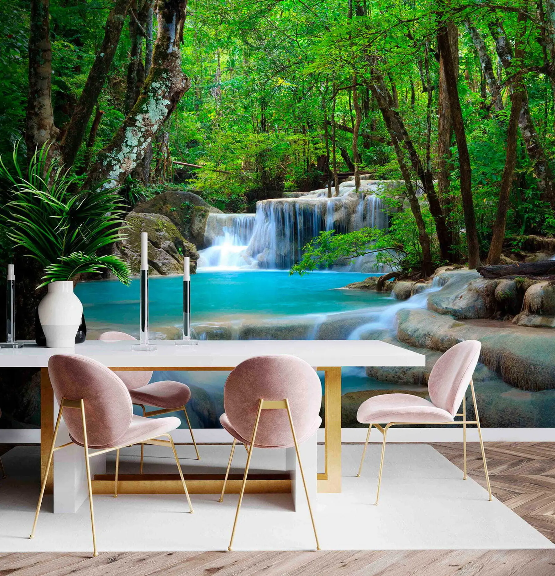 murais de parede Corredeiras da cachoeira na floresta u54260