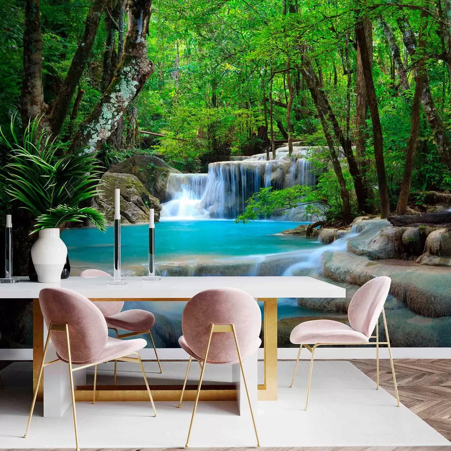 murais de parede Corredeiras da cachoeira na floresta u54260