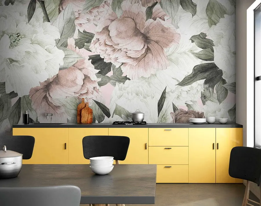 murais de parede Peônias desenhadas u55910