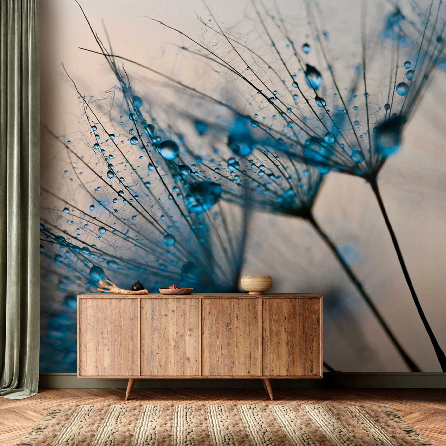 murais de parede Dentes-de-leão com gotas de água u57557