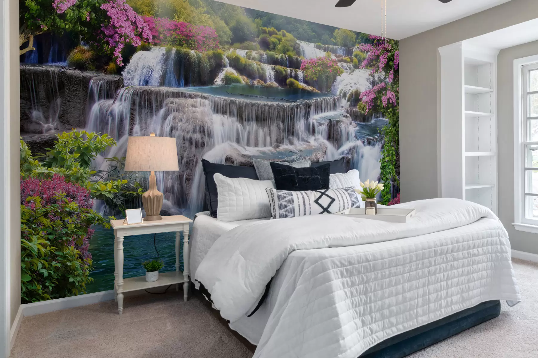 murais de parede Cachoeira e árvores floridas u60065