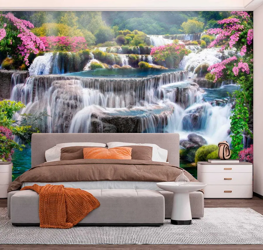 murais de parede Cachoeira e árvores floridas u60065